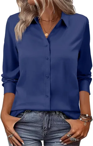 Vista 16 de siliteelon Camisas de vestir con botones para mujer, camisas de vestir de manga larga, algodón de corte clásico