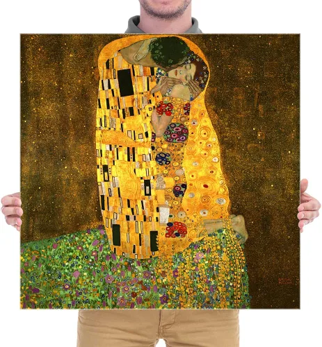 Vista 7 de Wieco Art El beso de Gustav Klimt famosas reproducciones de pinturas al óleo envueltas en galería de arte en lienzo para pared de sala de estar