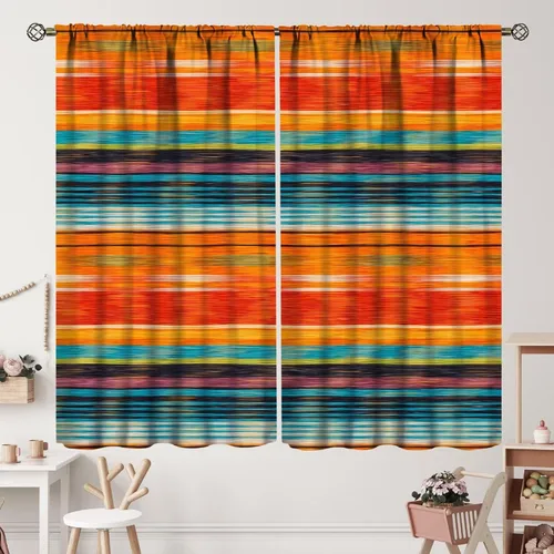 Vista 179 de Cortinas con patrón geométrico tribal, estilo suroeste, azteca, rústico, occidental, nativo americano, opacas, con bolsillo para barra, decoración