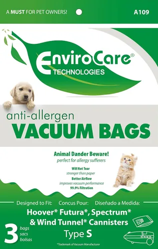Vista 2 de EnviroCare Bolsas de polvo de repuesto para aspiradora con filtración de alérgenos diseñadas para adaptarse a aspiradoras Hoover Style "S" Futura