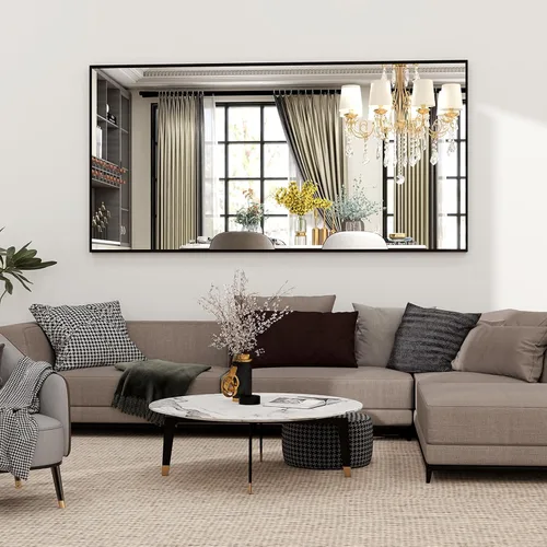 Vista 8 de Easly - Espejo de longitud completa de 34 x 76 pulgadas con soporte, espejo grande rectangular de pie para dormitorio, sala de estar o armario, Negro