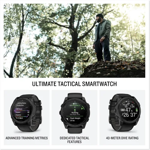 Vista 2 de Garmin tactix® 8 47mm, pantalla AMOLED, reloj inteligente táctico GPS premium, incluye Applied Ballistics Ultralight™ Solver AMOLED Negro