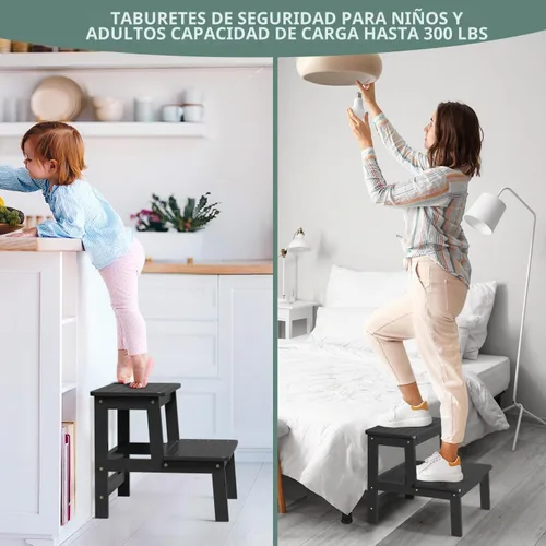 Vista 3 de Domax Taburetes de madera de bambú para niños, taburete para niños pequeños, para lavabo de baño, cama alta, inodoro, cocina, taburete de madera