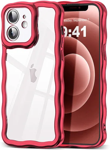 Vista 20 de SKYLMW Funda compatible con iPhone 12 Pro, diseño de ondas rizadas kawaii, borde chapado de lujo, elegante parte trasera transparente brillante, TPU