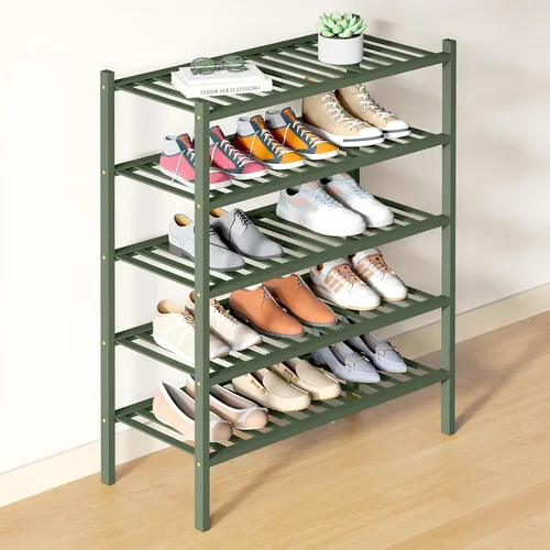 Vista 20 de Smiry Zapatero de bambú para armario, organizador de zapatos de madera de 3 niveles, estante apilable de almacenamiento de zapatos de madera