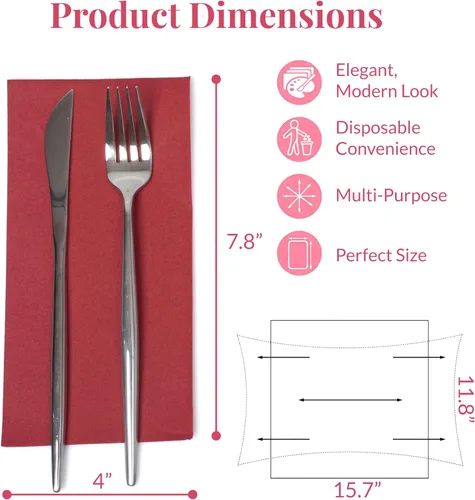 Vista 3 de Prestee Servilletas rojas para mesa, desechables, toallas de mano de papel suaves y absorbentes para cenas y todo tipo de eventos, servilletas