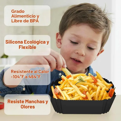Vista 4 de Paquete de 2 forros de silicona reutilizables para freidora de aire de 7.1 pulgadas, forros cuadrados para freidora de aire de 4 a 7 cuartos de Negro