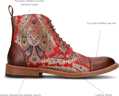 Vista 2 de TAFT Jack Boot - Botas de vestir hechas a mano de cuero y lana para hombre, paisley marrón topo