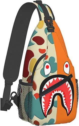Vista 2 de Mochila bandolera, bolso de hombro de camuflaje de tiburón, bolso cruzado unisex, adecuado para viajes al aire libre, senderismo, senderismo
