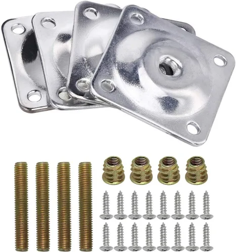 Vista 5 de La Vane Juego de 4 placas de montaje para patas de muebles y pernos de suspensión M8, soporte de reparación de silla de sofá de acero resistente