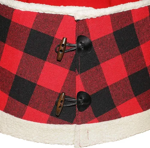 Vista 4 de New Traditions - Collar para Árbol de Navidad con Banda de Soporte de Estampado de Búfalo y Pestillo - Negro/Rojo