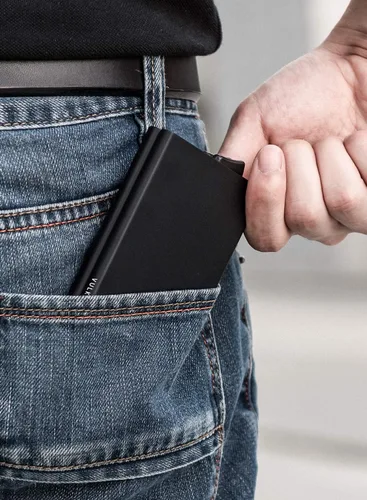 Vista 37 de VULKIT Cartera desplegable, soporte minimalista para tarjetas de crédito, bloqueo RFID, funda de metal delgada para hombres