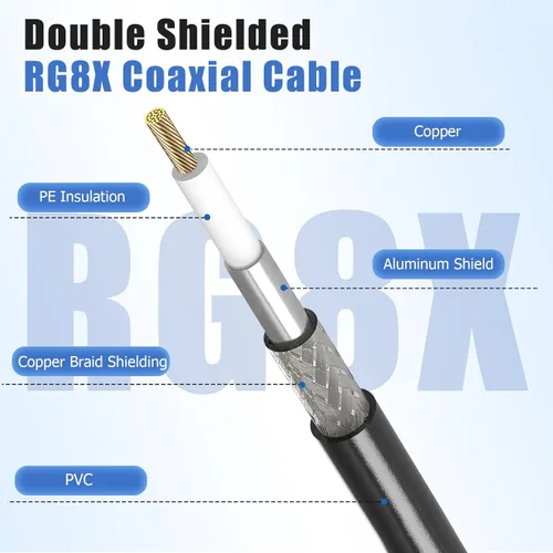 Vista 2 de Cable coaxial RG8x, Cable coaxial CB, 1 pie UHF PL259 Macho a Macho Cables de antena CB de baja pérdida, 50 ohmios para radio HAM, analizador