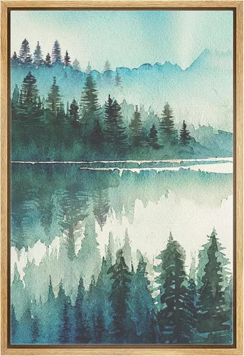 Vista 18 de SIGNWIN Lienzo enmarcado para pared, decoración de guardería de bosques, pájaros voladores, acuarela, montaña, bosque, naturaleza, arte moderno