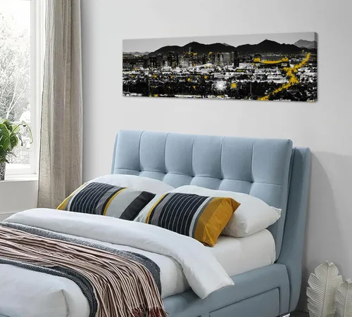 Vista 4 de JiazuGo Phoenix Skyline Arte de Pared en Lienzo - Paisaje Urbano de Arizona Enmarcado (14x48 Pulgadas) Negro y Blanco con Amarillo, Decoración