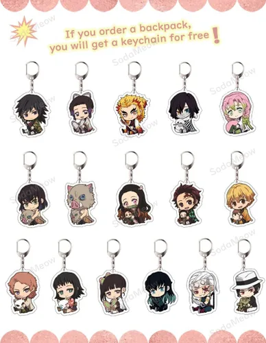 Vista 2 de SodaMeow Mochila Demon Slayer de anime Kimetsu no Yaiba, mochila Kawaii con puerto de carga USB, llavero gratis, Negro-sabito-c, Casual
