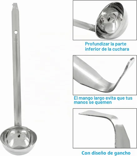 Vista 5 de Piutouyar Juego de cucharones de sopa de 3 onzas con mango largo con gancho