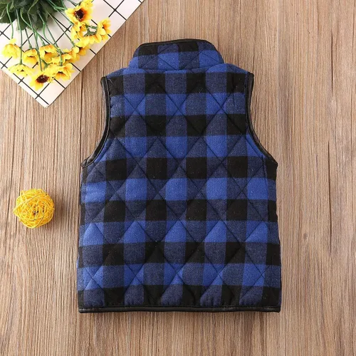 Vista 3 de Chaleco acolchado a cuadros de búfalo de Navidad para niñas pequeñas, chaleco sin mangas, chaquetas para otoño e invierno