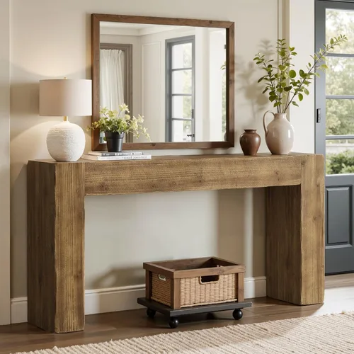 Vista 13 de Tribesigns Mesa de sofá consola de madera maciza de 63 pulgadas, mesa de entrada larga de granja detrás del sofá para sala de estar, entrada