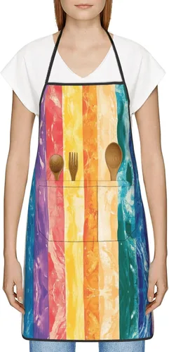 Vista 3 de Colorful lines Chef Apron for Men and Women - Waterproof Kitchen Chef Apron with Pockets, Perfect for Cooking, Salon & More