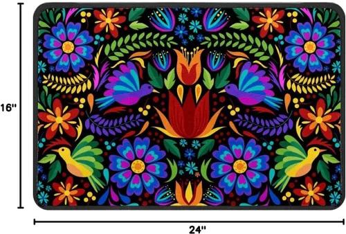 Vista 2 de Felpudo con diseño floral de pájaros mexicanos, resistente a la suciedad, lavable a máquina, tapete antideslizante para cocina, baño, lavandería, 24