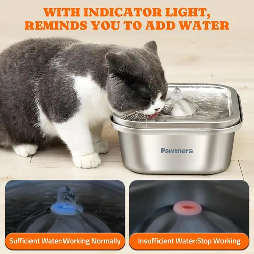 Vista 8 de Pawtners Fuente de agua para gatos de acero inoxidable 4L/140 onzas con 6 filtros de repuesto y 8 paquetes de filtros de repuesto