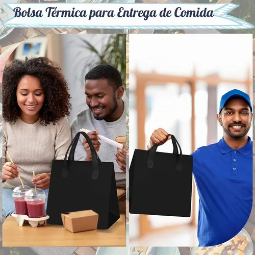 Vista 6 de Kacctyen 100 bolsas aisladas para llevar a granel de 9.5 x 6 x 9.5 pulgadas, bolsa de alimentos con aislamiento térmico para café, té con leche Negro
