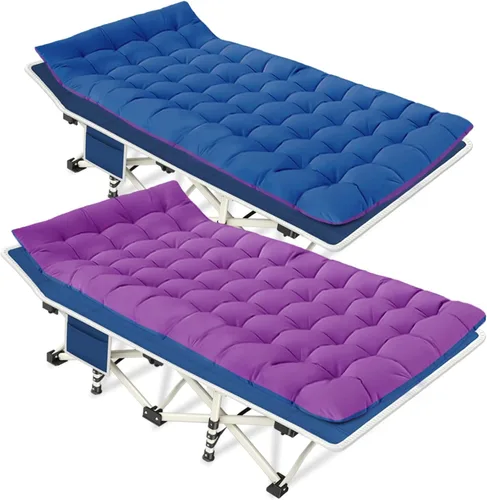 Vista 13 de Catres de campamento, paquete de 2 camas de camping con cómoda colchoneta para dormir con almohadilla, cama plegable resistente, catre de dormir
