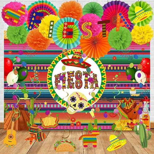Vista 6 de ZERODECO Decoraciones de fiesta, pancarta multicolor para fiestas, abanicos de papel, guirnaldas, guirnaldas, festivales, remolinos temáticos
