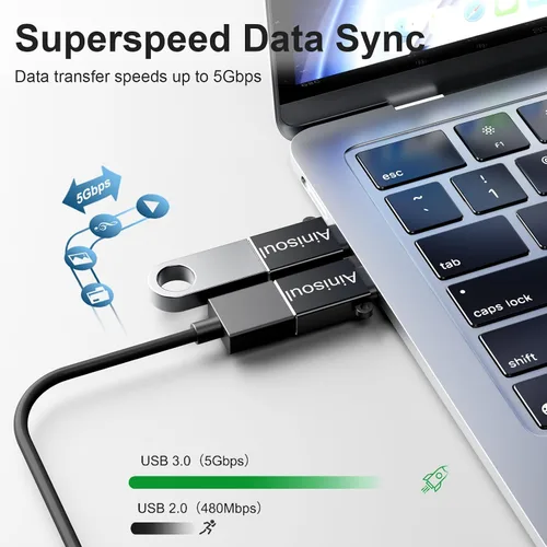 Vista 4 de Adaptador USBC a USB, paquete de 4, adaptador USB C a A, conector USB C macho a USB hembra, convertidor de cable USB OTG para iPhone 16 15, MacBook