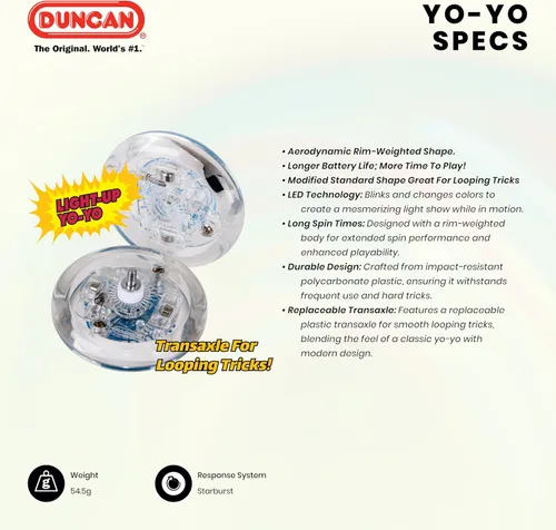 Vista 4 de Duncan Toys Limelight - Yoyó con luz LED, nivel principiante con luces LED, transparente y azul