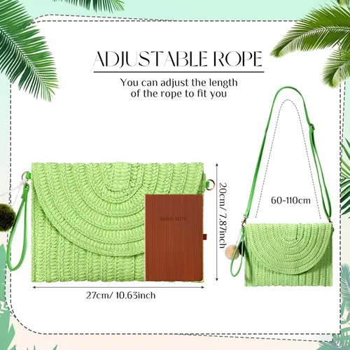 Vista 2 de Frienda Bolso de hombro de paja de mano para mujer, bolso cruzado de paja de playa, bolso hecho a mano, bolsa de ratán tejida para mujer