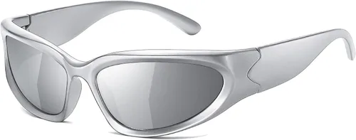 Vista 12 de JASPIN Y2K Gafas de Sol Envolventes para Mujeres y Hombres, Plata, Ovaladas, de Moda, Deportivas, con Protección UV A1/Negro+plateado+gris