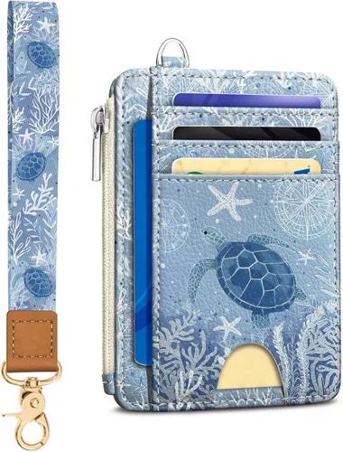 Vista 47 de Kelvoris Tarjetero pequeño para mujer, cartera delgada con bloqueo RFID, llavero con bolsillo para monedas con cremallera, bolsillo frontal