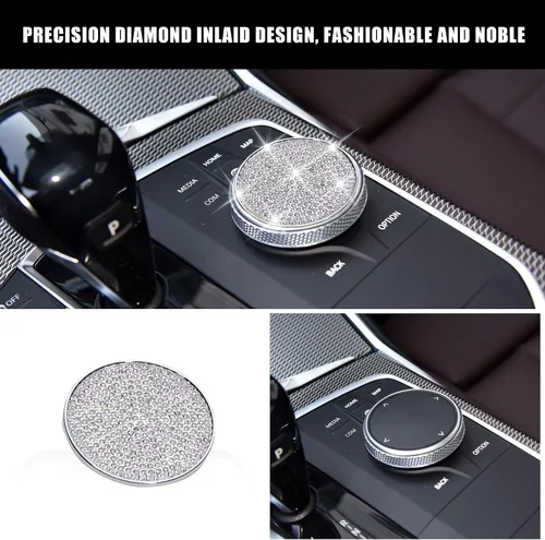 Vista 4 de Bling Media - Cubierta de botón iDrive, accesorios de automóvil, calcomanías de metal para decoración interior de automóvil, piezas para BMW 330 i