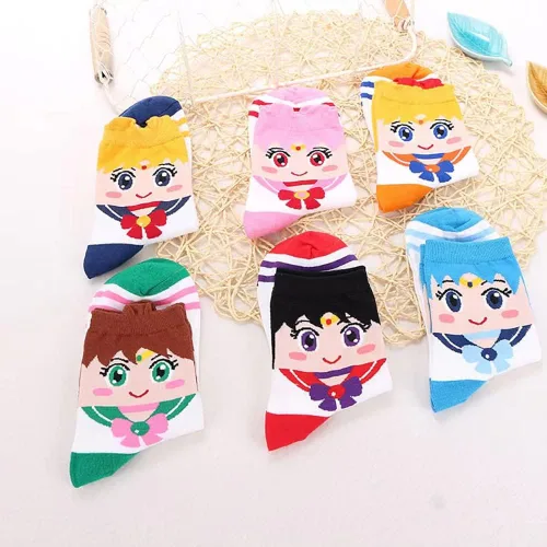 Vista 6 de DAANAH Calcetines divertidos de anime para mujer, diseño de luna y gato