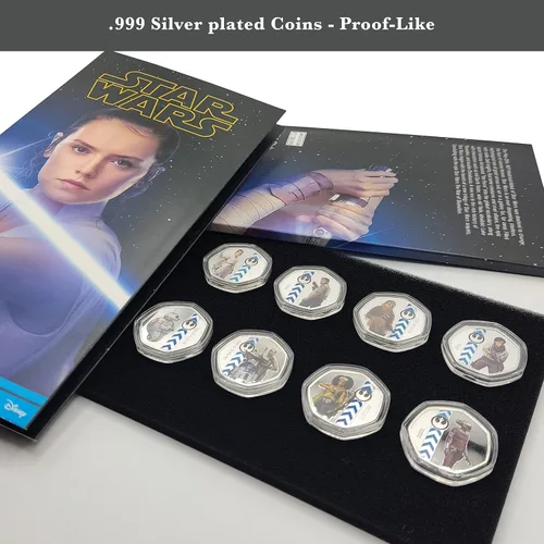 Vista 3 de Star Wars The Rise of Skywalker Collection - Lado de luz - 8 monedas/medallas conmemorativas de los personajes más memorables, chapado y acabado a