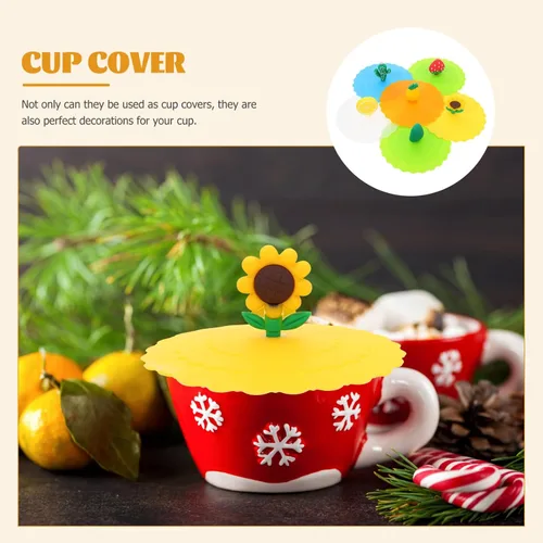 Vista 7 de Cabilock 6 tapas elásticas para tazas, con forma de cactus, pajilla, tazas de silicona, utensilios de cocina