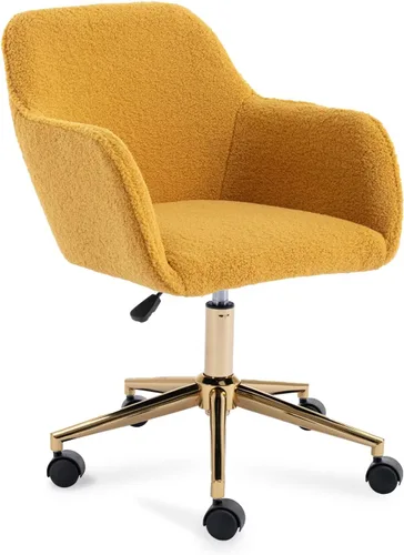 Vista 15 de FOXHUNTER Silla de tocador con respaldo ergonómico y ruedas, silla giratoria de 360°, silla de oficina en casa de altura ajustable para sala de Negro