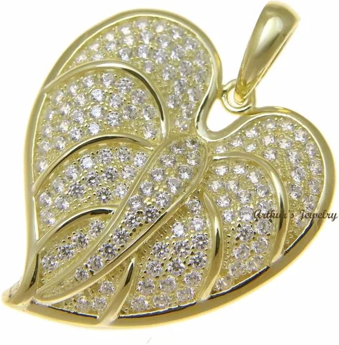 Vista 2 de Plata de Ley 925chapada en oro amarillo Anturio hawaiano flor CZ 2550techo colgante