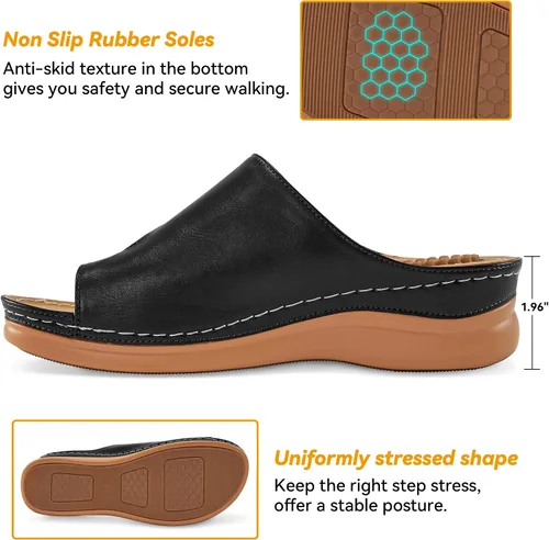 Vista 18 de Sandalias ortopédicas de cuña para mujer: cómodas y elegantes sandalias de verano para mujer, cómodas y casuales para caminar con plataforma