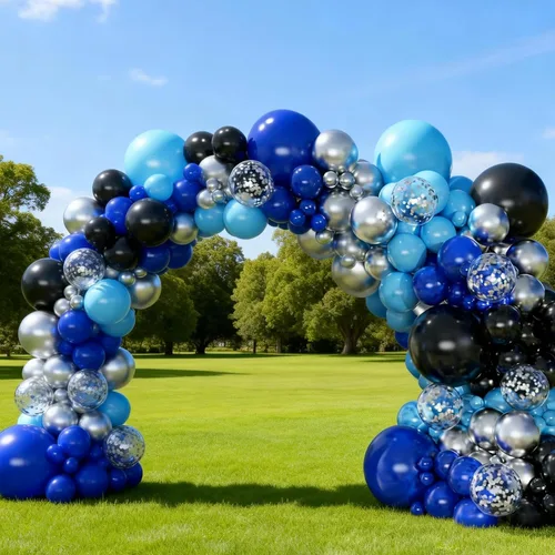 Vista 6 de Kit de arco de globos, 146 globos negros, azules, plateados, blancos, de 18, 12, 10, 5 pulgadas, globos de diferentes tamaños para cumpleaños