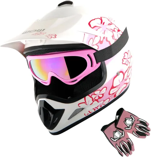Vista 15 de WOW Casco de motocross BMX MX ATV para niños y jóvenes, casco Dianosour Dragon + gafas + guante marciano juvenil: paquete HJOY MG