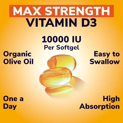 Vista 4 de Vitalibre Vitamina D3 de máxima fuerza 10,000 UI (250 mcg), altamente biodisponible, con aceite de oliva prensado en frío, apoyo inmunológico