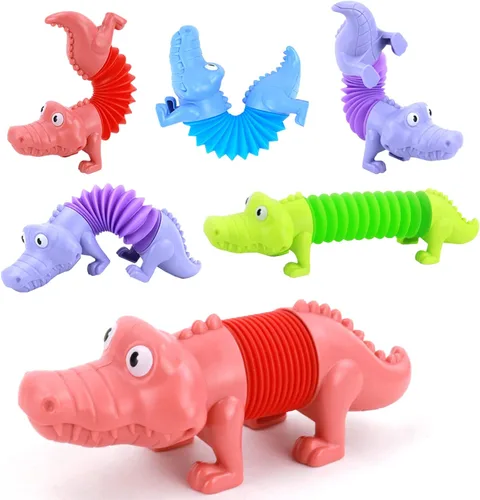 Vista 6 de Kryfa - Tubos telescópicos de animales con ventosa, juguetes para ansiedad para niños y adultos, paquete de 5 Animals Pop Tube, Road Trip