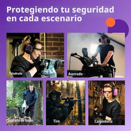 Vista 5 de Orejeras con reducción de ruido para adultos - Auriculares de protección de Poder púrpura