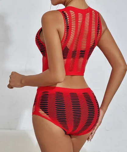 Vista 5 de Buitifo Conjunto de lencería para mujer, body de red de dos piezas
