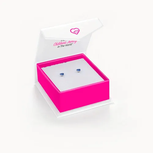 Vista 5 de Aretes de oro blanco de 14 quilates de 0.157 in con piedra natal simulada de corazón para bebés, bebés y niños pequeños Bonitos aretes de corazón