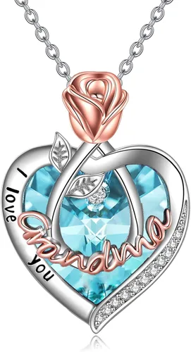 Vista 39 de Joyería de plata esterlina 925 para mujer, collar con pendiente de flor y corazón de cristal, para cumpleaños, regalos para mamá, abuela, esposa 01