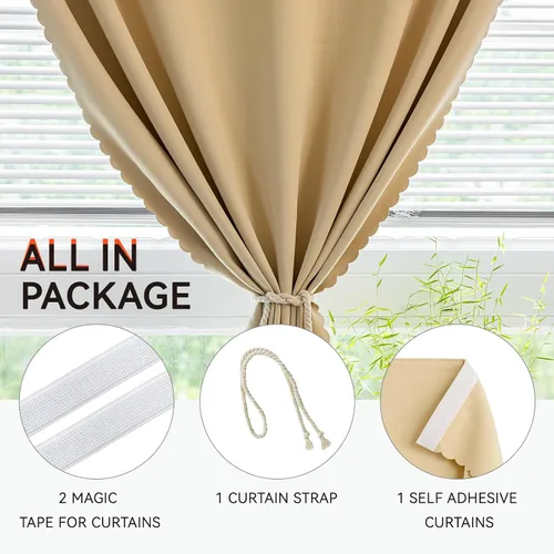 Vista 8 de Jilron Cortinas opacas autoadhesivas, cubierta adhesiva para ventana, sin taladro, fácil de instalar, aptas para inquilinos para dormitorio Beige